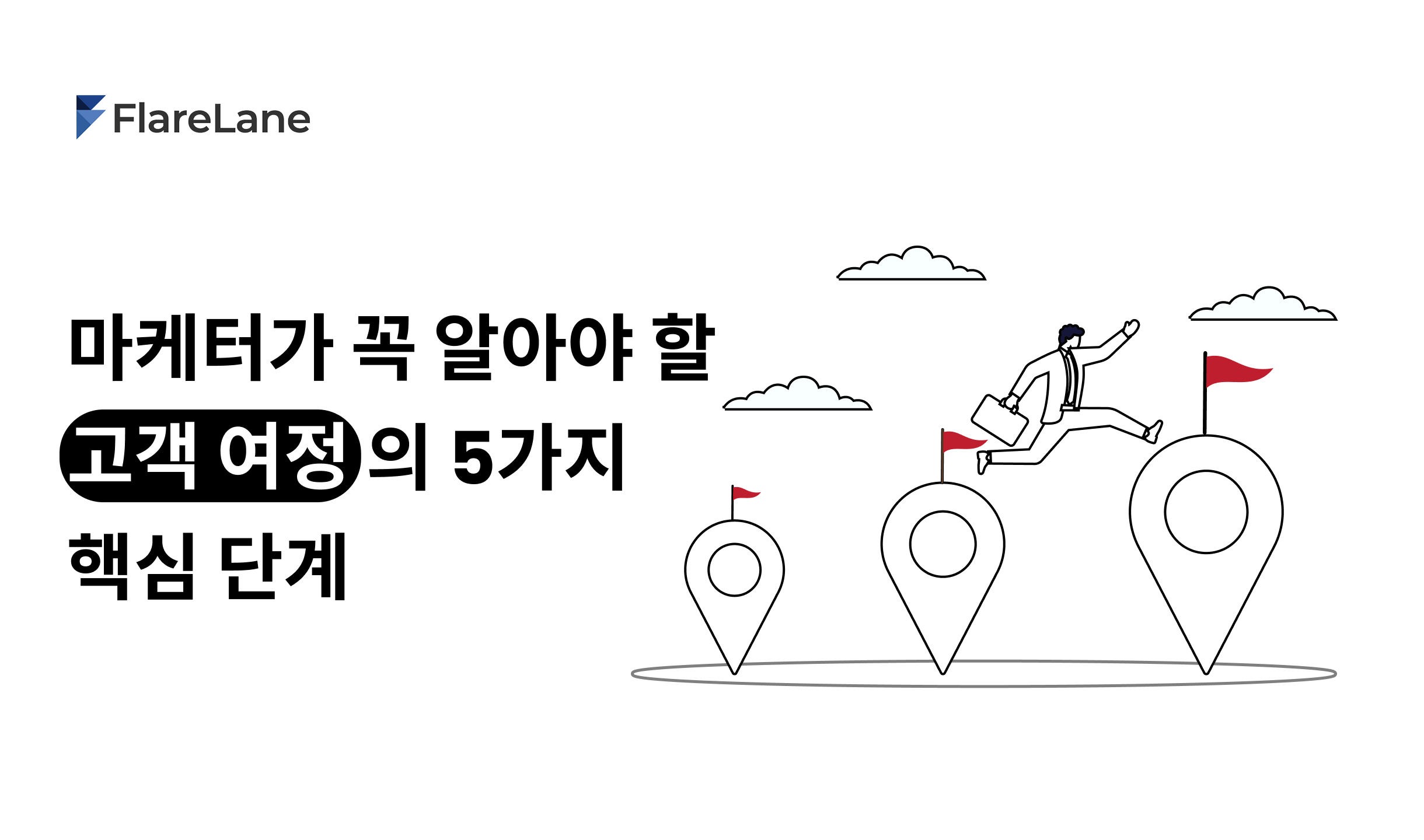 "마케터가 꼭 알아야 할 고객 여정의 5가지 핵심 단계"라고 적혀 있는 플레어레인 블로그 이미지.
